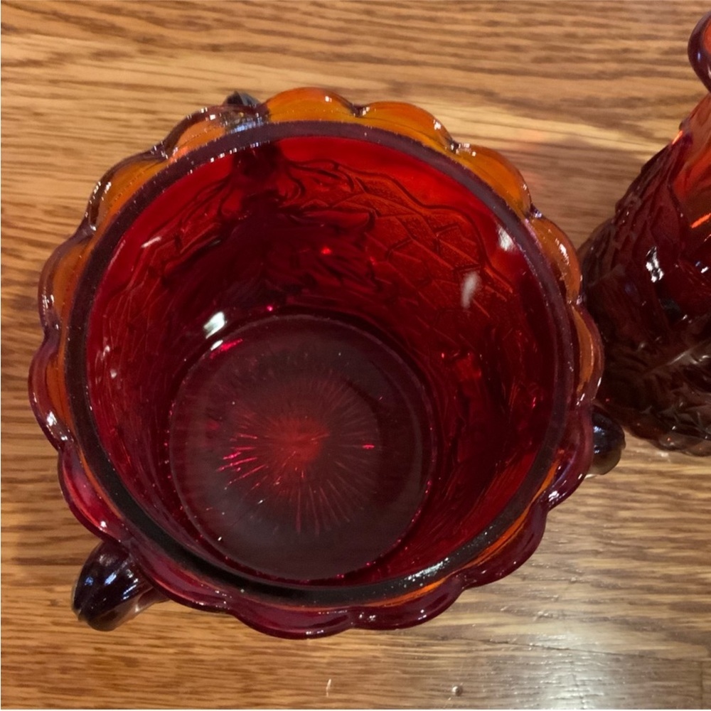 Moser Cream and Sugar Amberina Leaf 3 pc Set Vintage - Picture 3 of 9